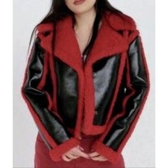7 For All Mankind Jackets & Blazers - 7 For All Mankind Faux Patent Leather Sherpa Moto Jacket Women's XS New with Tag